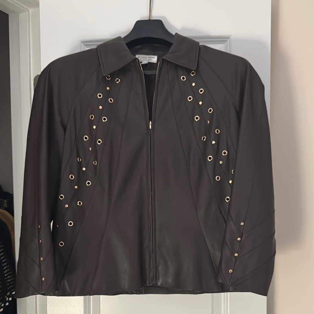 St. John Sport by Marie Gray Leather Jacket Brown and Gold